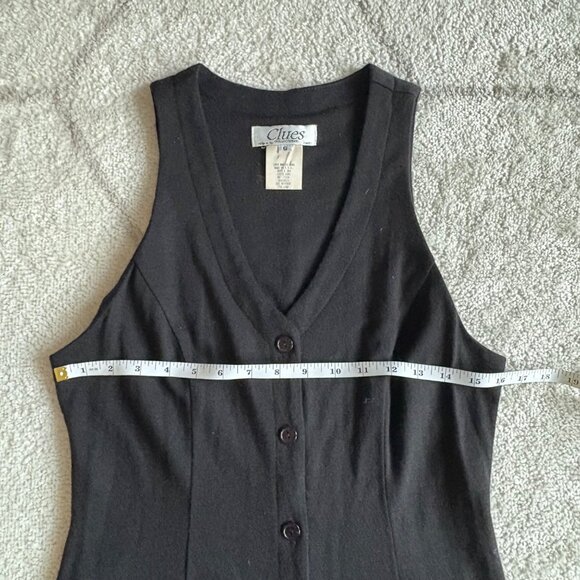 Vintage 90s Merino Wool Button-Front Maxi Dress Black Sleeveless Layering Staple - Picture 6 of 7